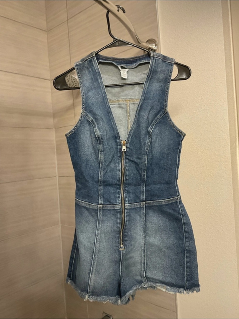 Guess Sleeveless Denim Mini Dress Romper in Blue